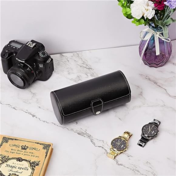 Vegan Leather Watch Case 3-Slot, Watch Roll Travel Storage Organizer - Picture 3 of 7